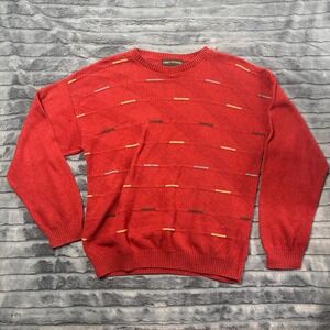 Liberty Sweaters Men Large Red Geometric Knit Crewneck Cotton Blend Made in USA